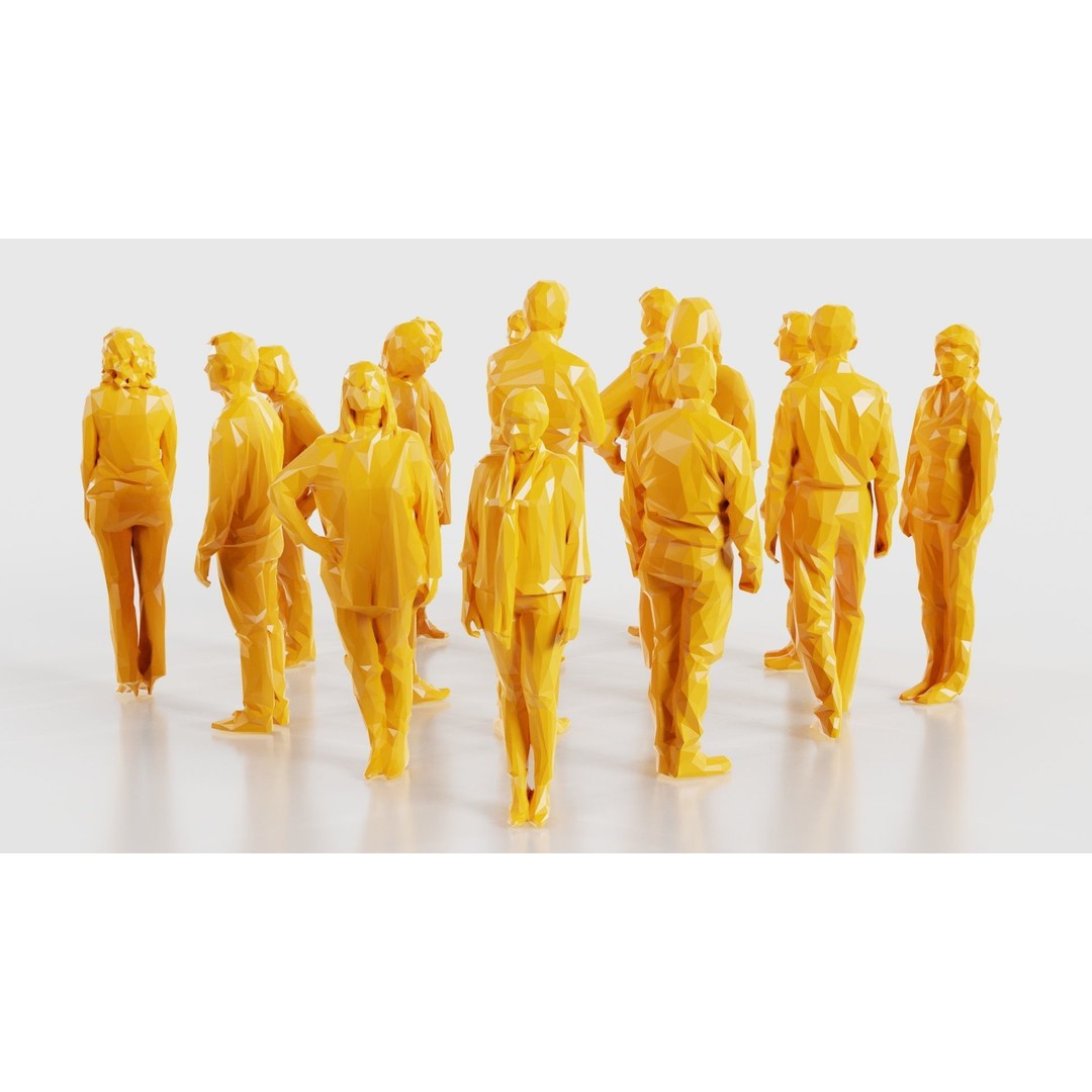 Low Poly Persons 3D Model – Group Figurines, FBX, Game Asset - View 22