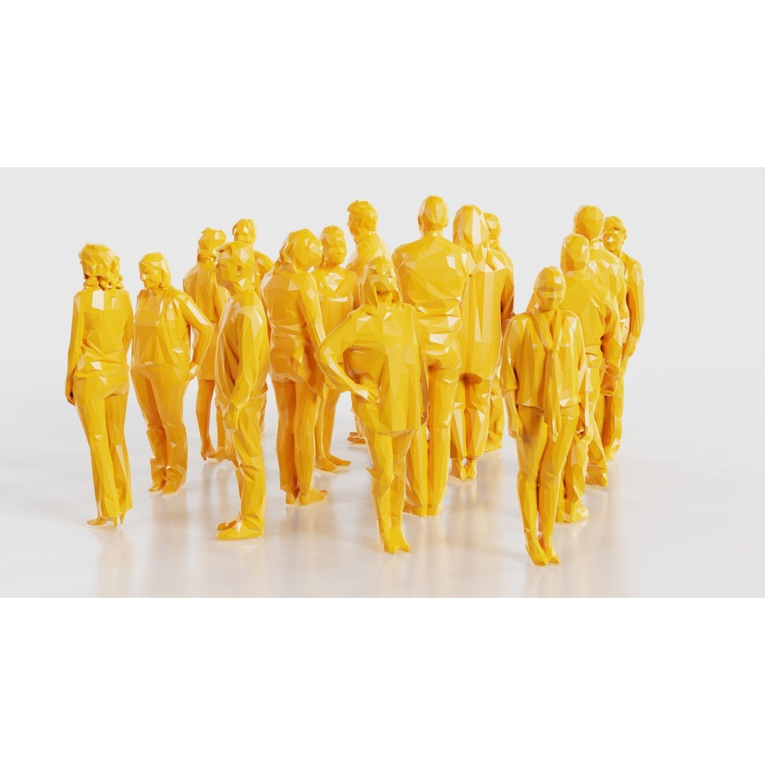 Low Poly Persons 3D Model – Group Figurines, FBX, Game Asset - View 23