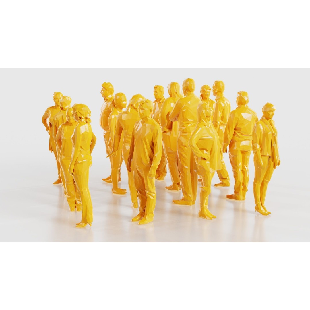 Low Poly Persons 3D Model – Group Figurines, FBX, Game Asset - View 24
