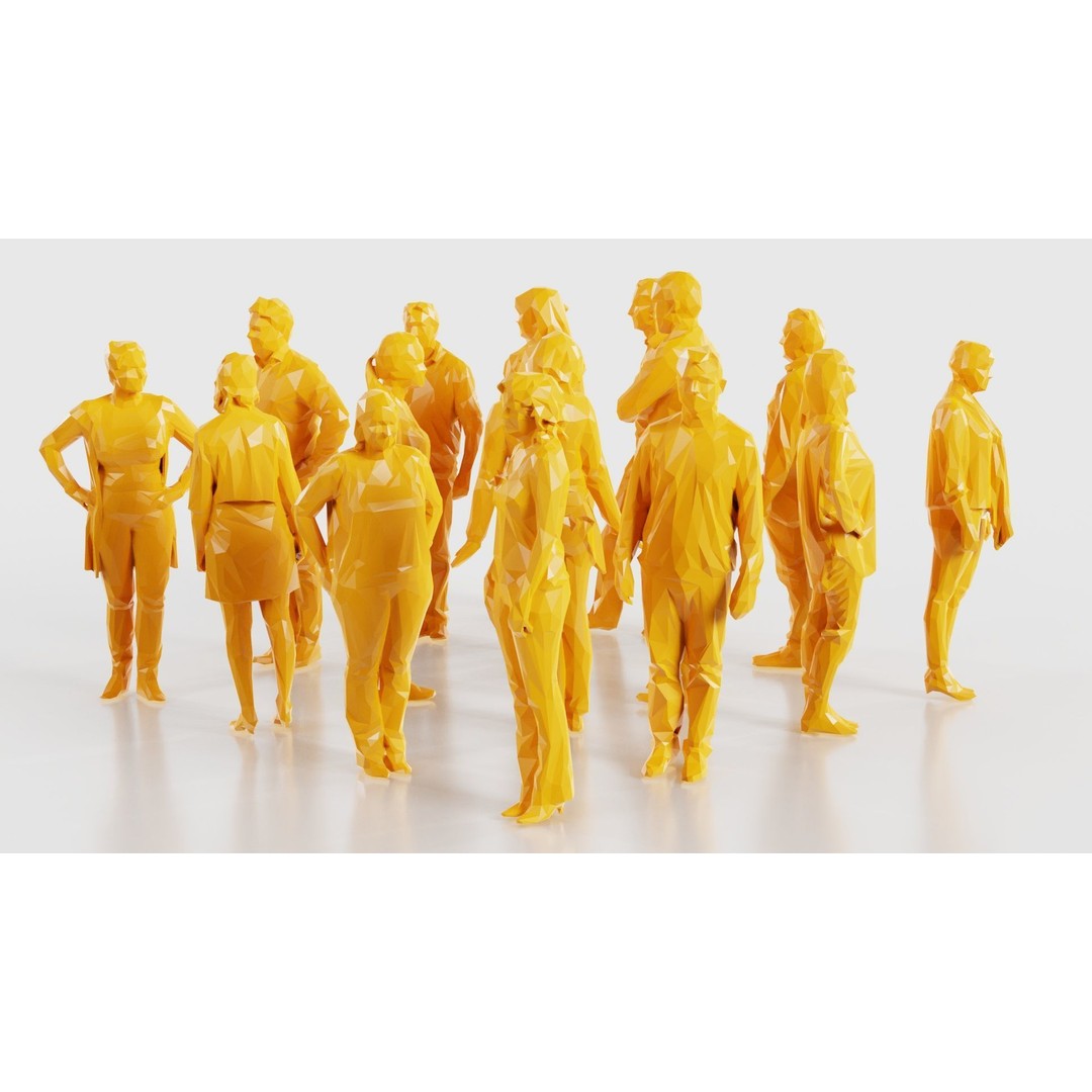 Low Poly Persons 3D Model – Group Figurines, FBX, Game Asset - View 25