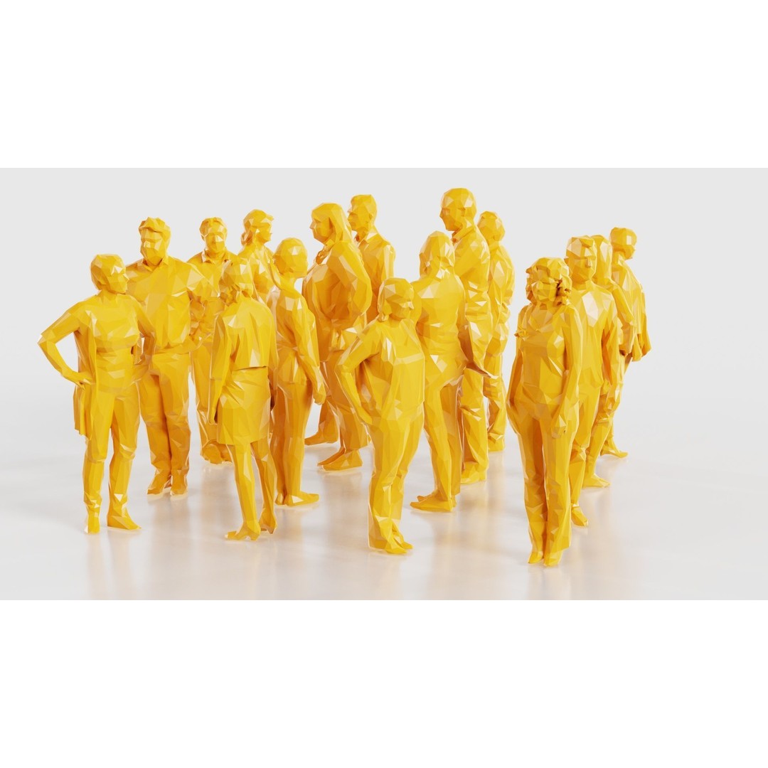 Low Poly Persons 3D Model – Group Figurines, FBX, Game Asset - View 26