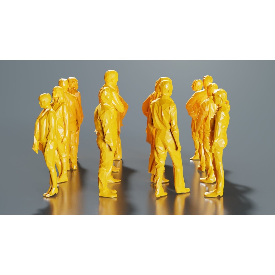 Low Poly Persons 3D Model – Group Figurines, FBX, Game Asset - View 3