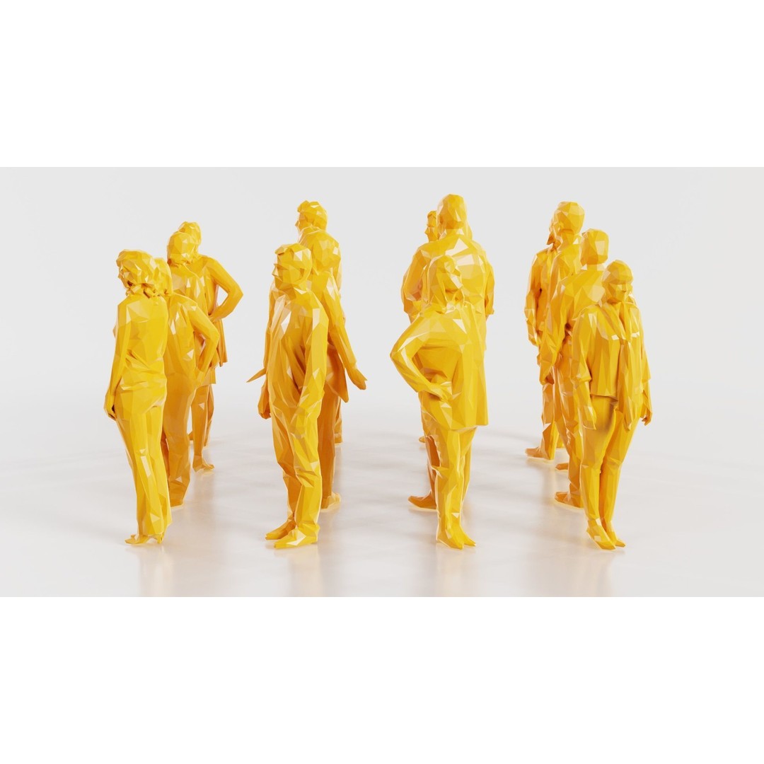 Low Poly Persons 3D Model – Group Figurines, FBX, Game Asset - View 4