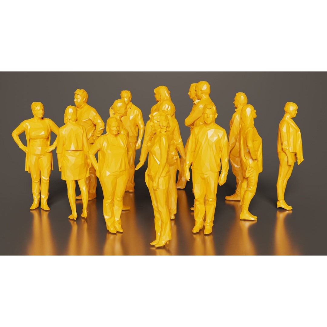 Low Poly Persons 3D Model – Group Figurines, FBX, Game Asset - View 5