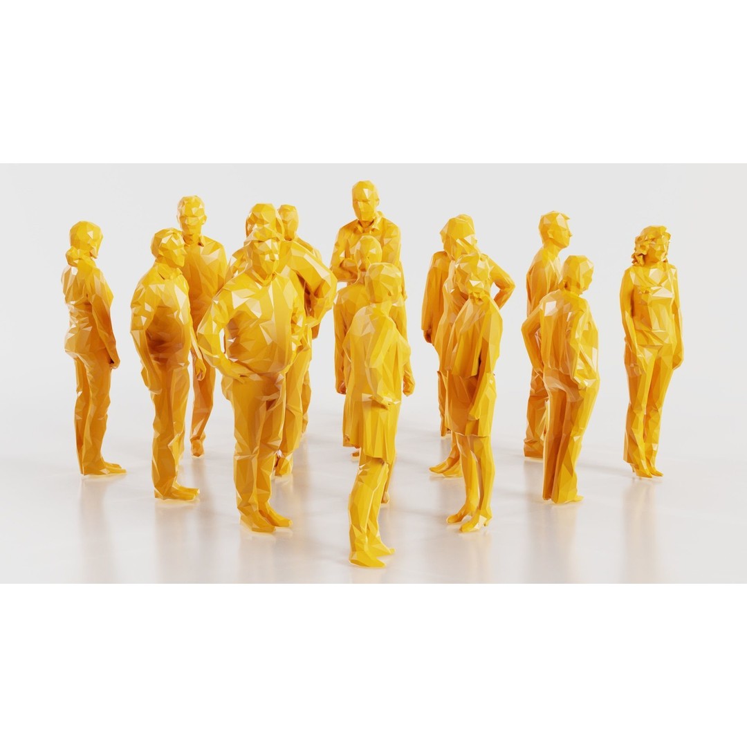 Low Poly Persons 3D Model – Group Figurines, FBX, Game Asset - View 6