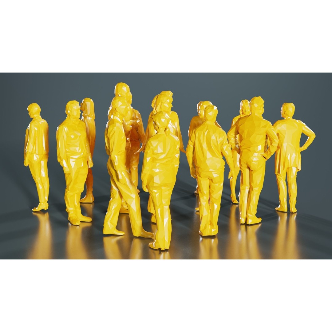 Low Poly Persons 3D Model – Group Figurines, FBX, Game Asset - View 8