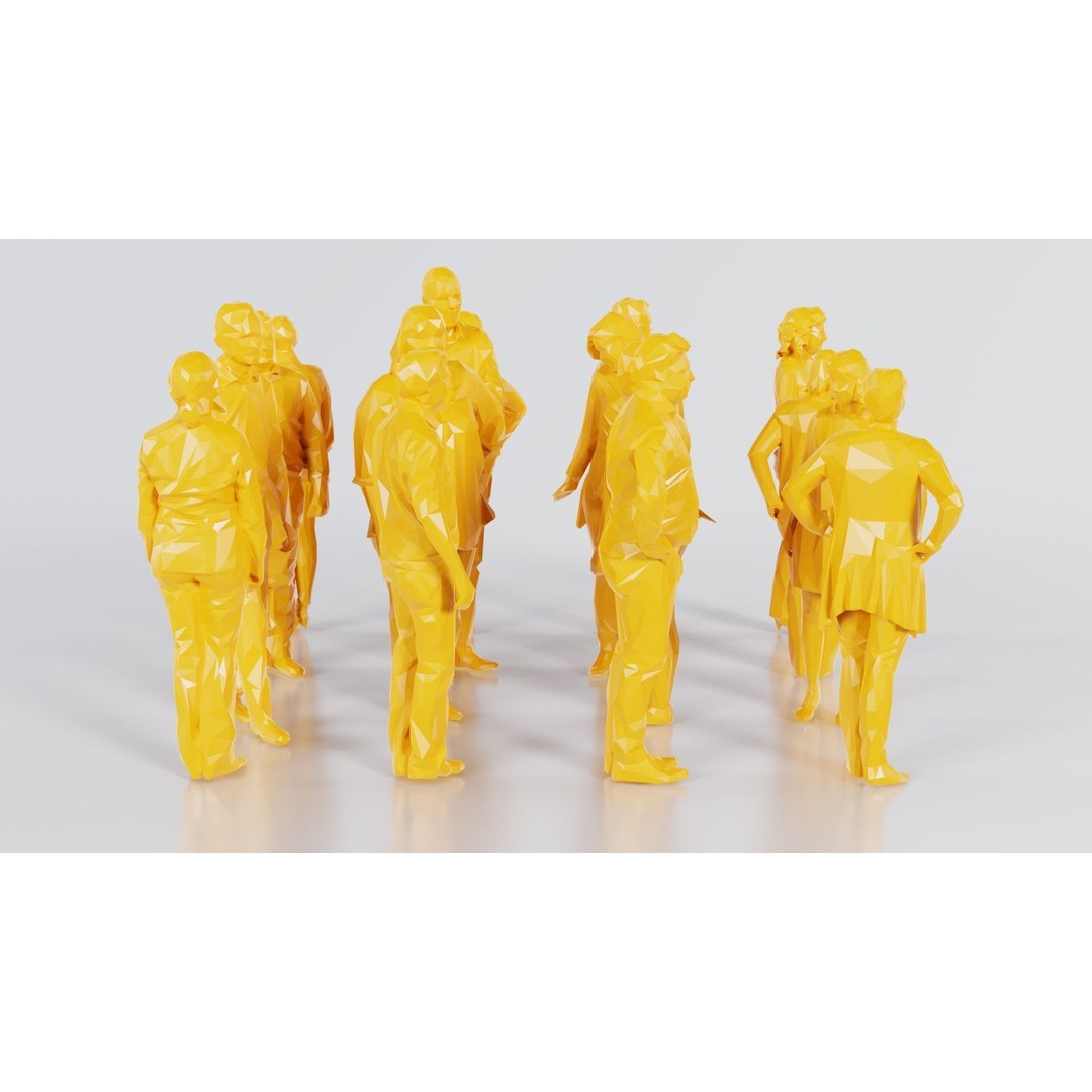 Low Poly Persons 3D Model – Group Figurines, FBX, Game Asset - View 9