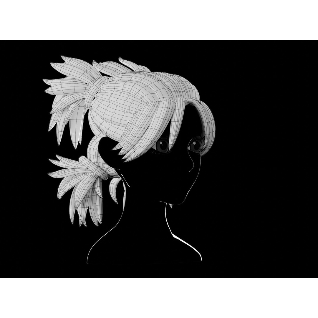 Anime Hair 3D Model – Low Poly Character Asset, Blender, FBX, OBJ