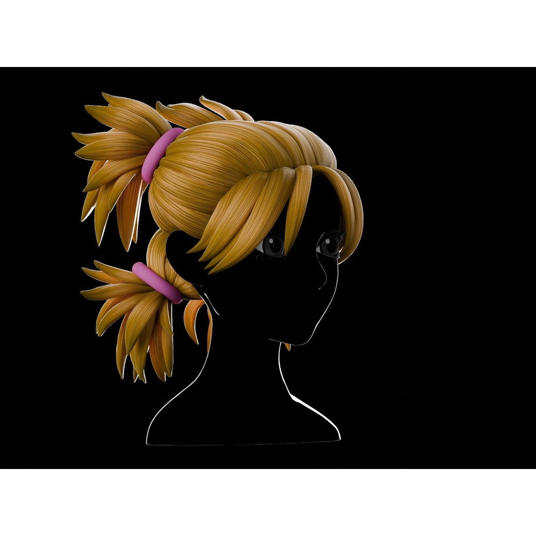 Anime Hair 3D Model – Low Poly Character Asset, Blender, FBX, OBJ - View 10