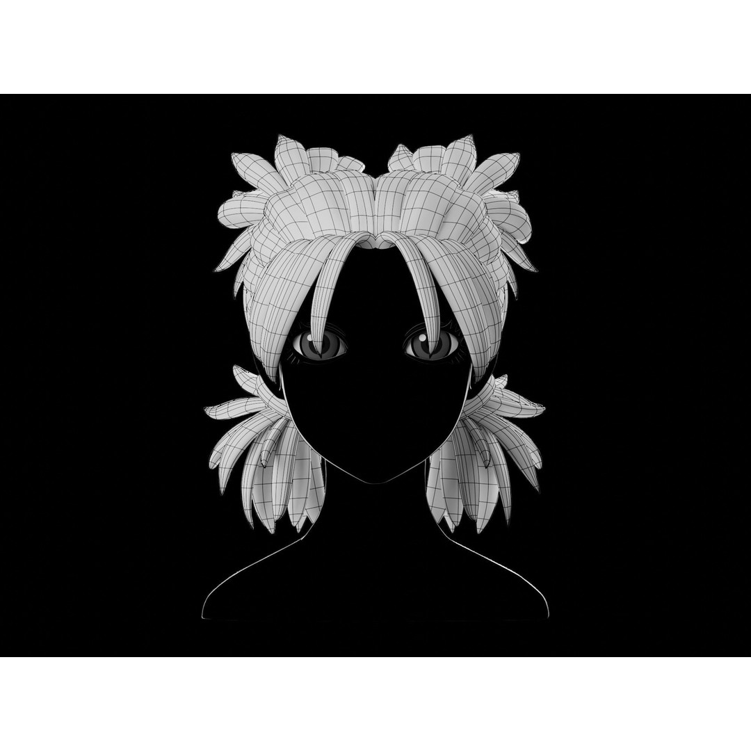 Anime Hair 3D Model – Low Poly Character Asset, Blender, FBX, OBJ - View 11