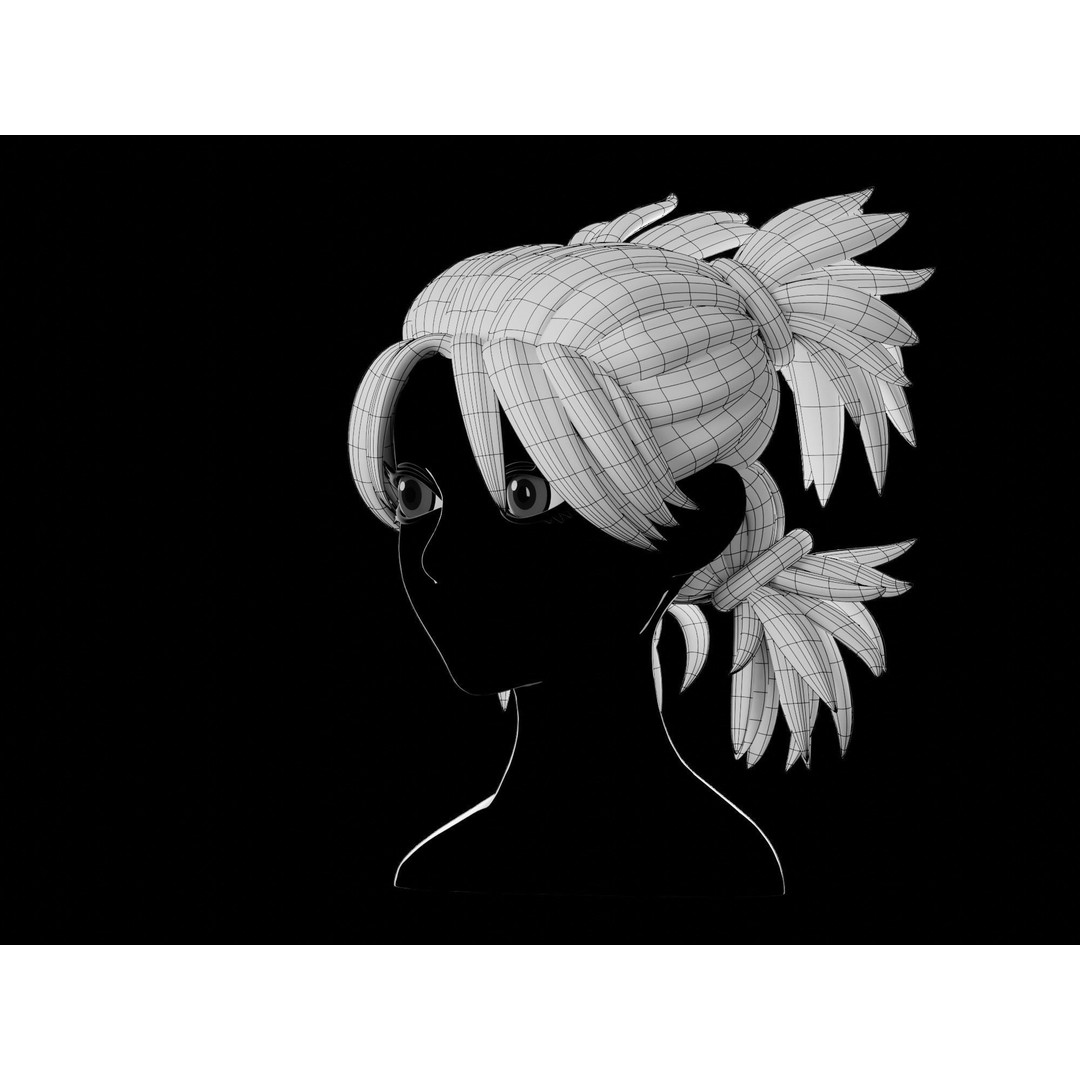 Anime Hair 3D Model – Low Poly Character Asset, Blender, FBX, OBJ - View 12