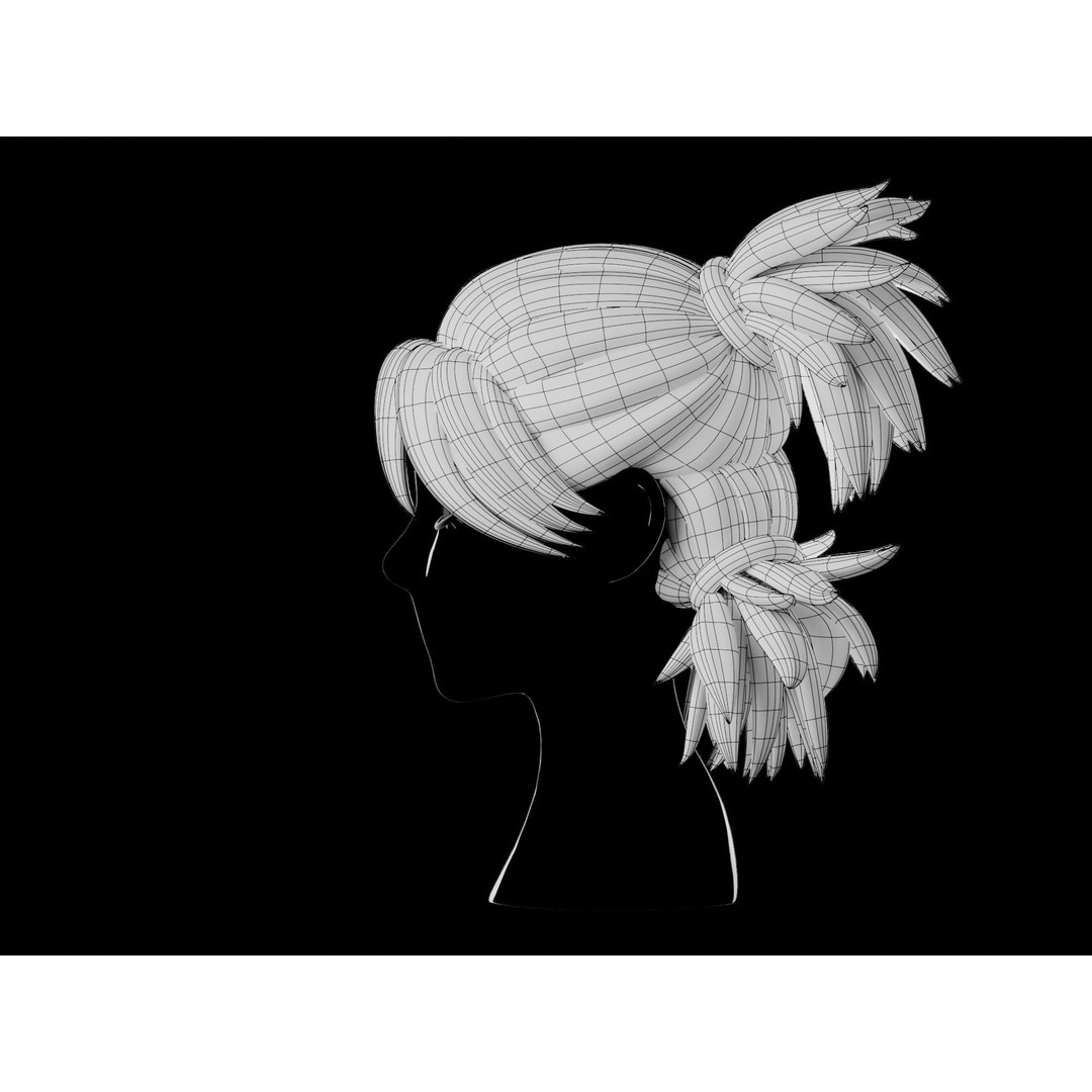 Anime Hair 3D Model – Low Poly Character Asset, Blender, FBX, OBJ - View 13