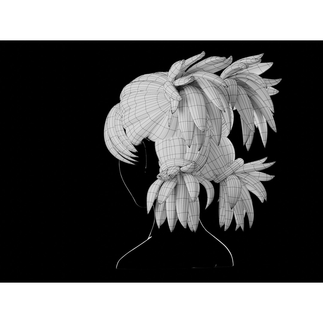 Anime Hair 3D Model – Low Poly Character Asset, Blender, FBX, OBJ - View 14
