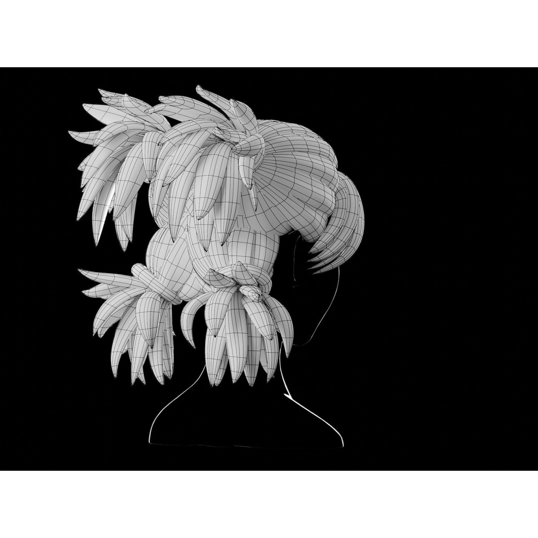Anime Hair 3D Model – Low Poly Character Asset, Blender, FBX, OBJ - View 16