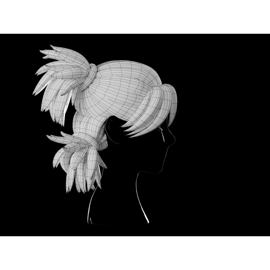 Anime Hair 3D Model – Low Poly Character Asset, Blender, FBX, OBJ - View 17