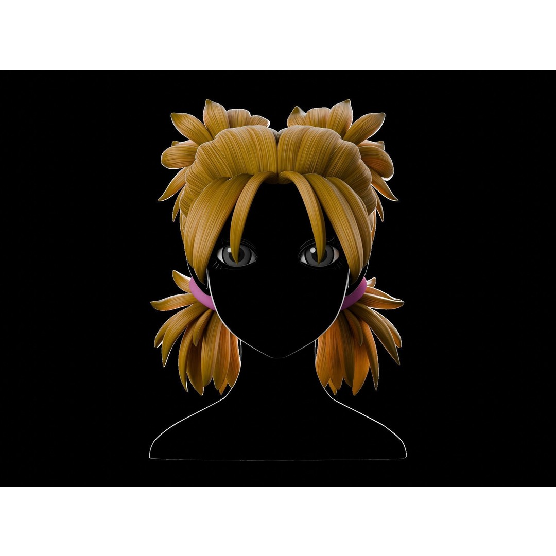Anime Hair 3D Model – Low Poly Character Asset, Blender, FBX, OBJ - View 3