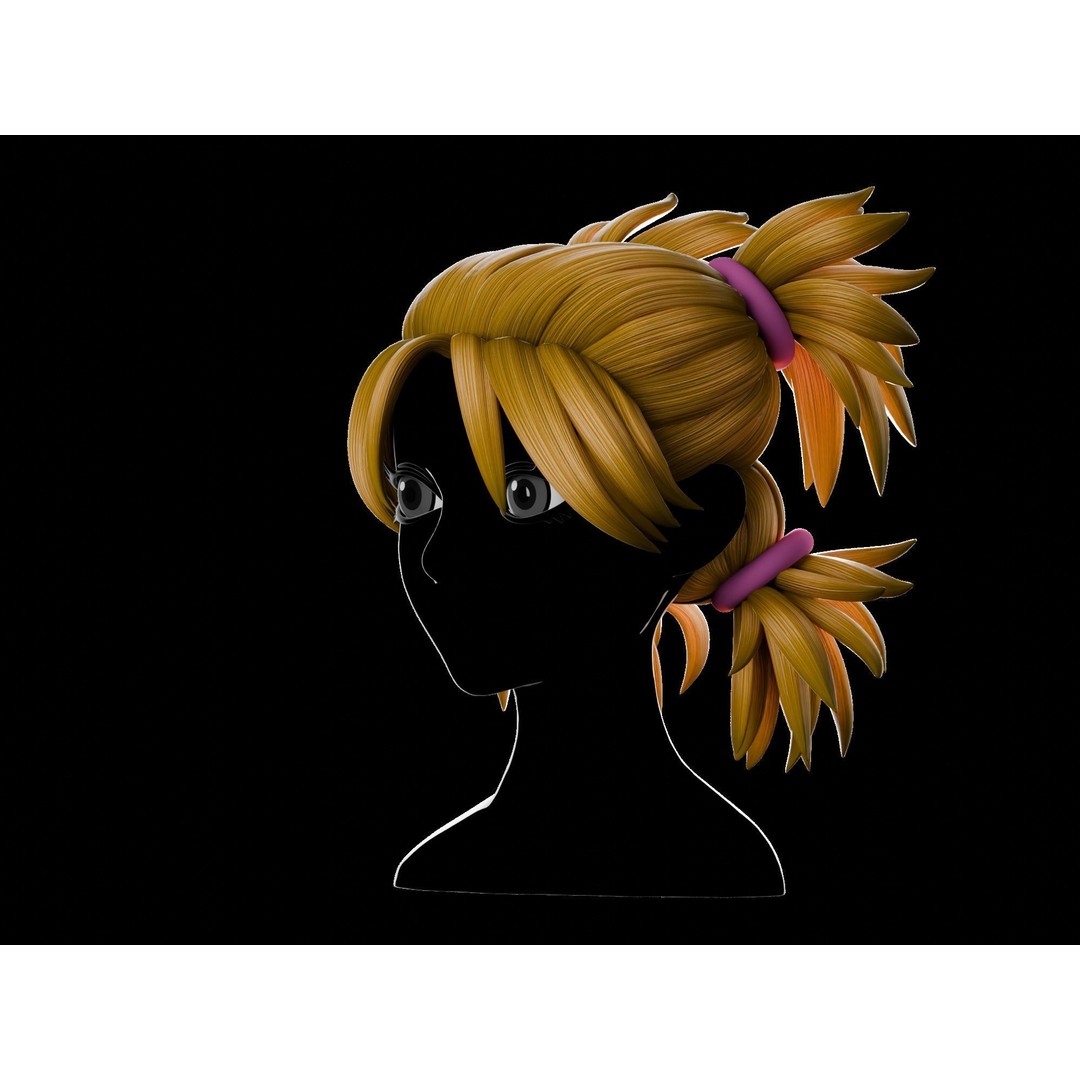 Anime Hair 3D Model – Low Poly Character Asset, Blender, FBX, OBJ - View 4
