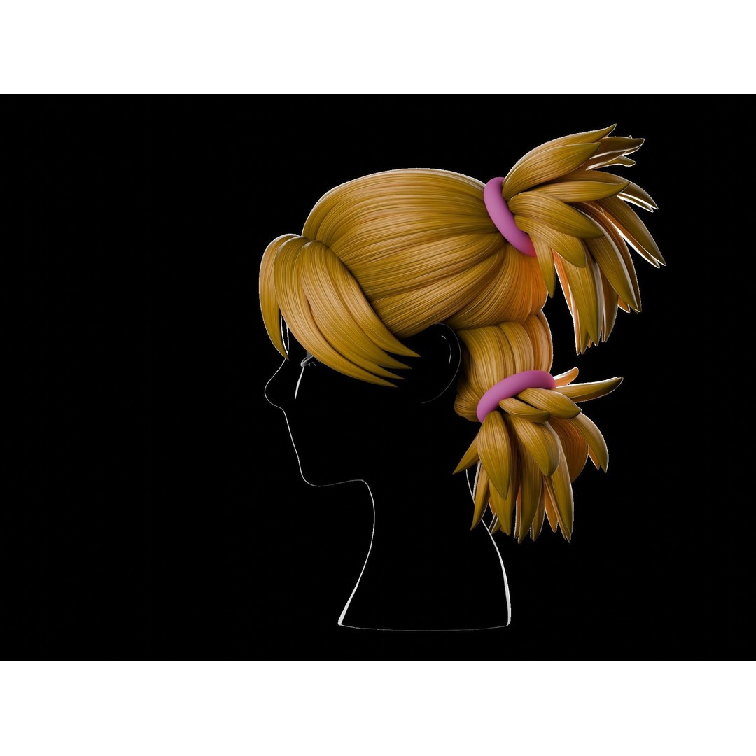 Anime Hair 3D Model – Low Poly Character Asset, Blender, FBX, OBJ - View 5