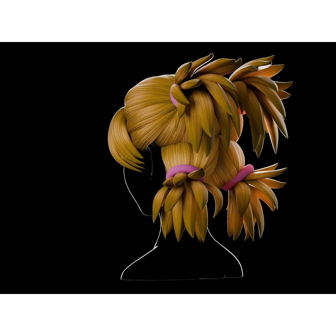 Anime Hair 3D Model – Low Poly Character Asset, Blender, FBX, OBJ - View 6