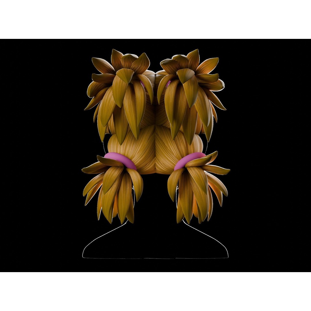 Anime Hair 3D Model – Low Poly Character Asset, Blender, FBX, OBJ - View 7