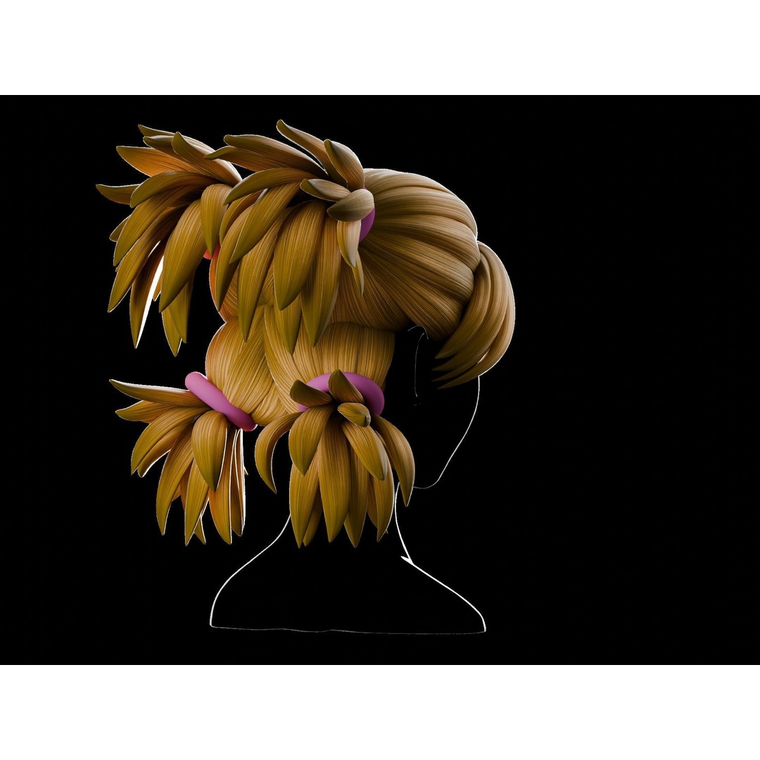 Anime Hair 3D Model – Low Poly Character Asset, Blender, FBX, OBJ - View 8