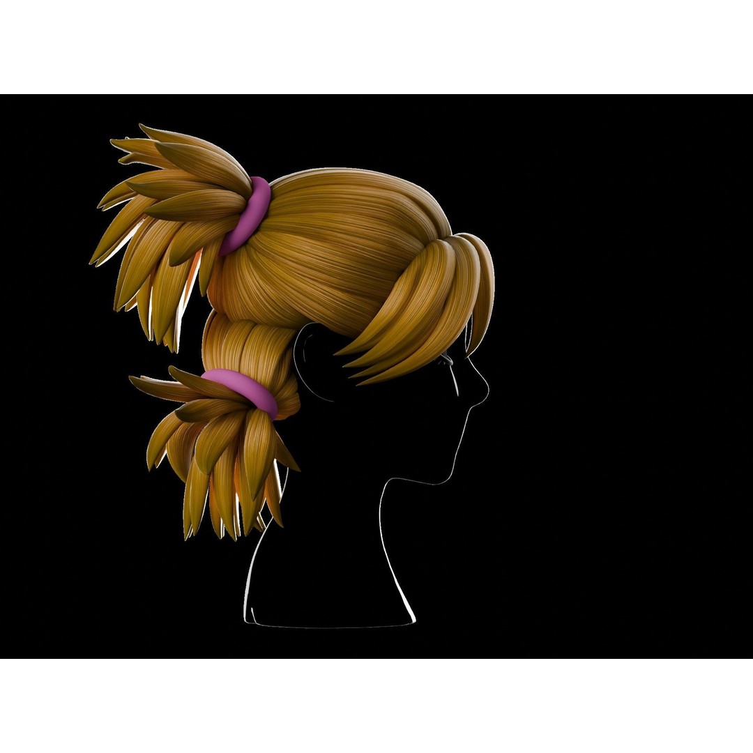 Anime Hair 3D Model – Low Poly Character Asset, Blender, FBX, OBJ - View 9