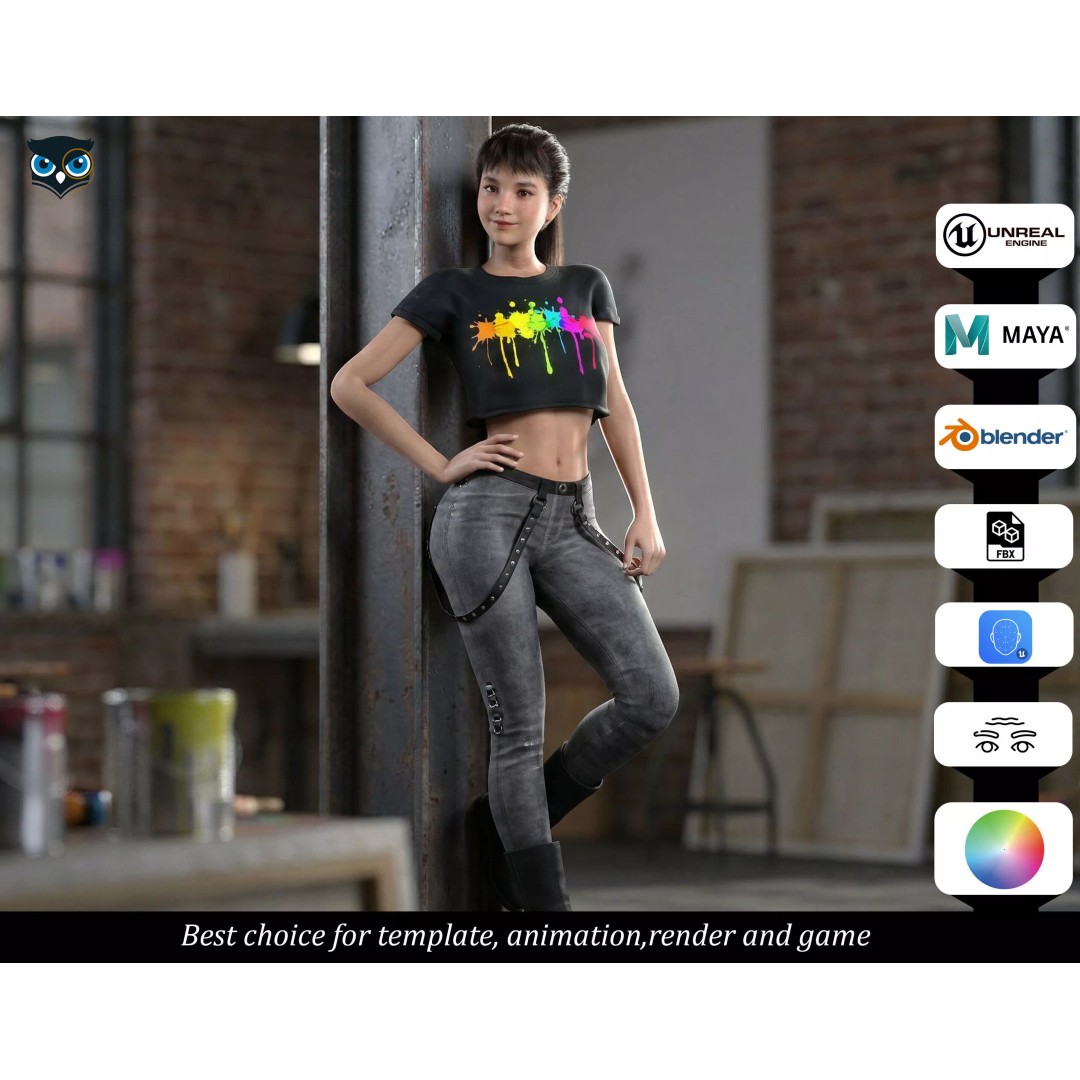 Realistic Young Japanese Woman 3D Model – Rigged Low-Poly Game Asset, FBX, Blender - View 2