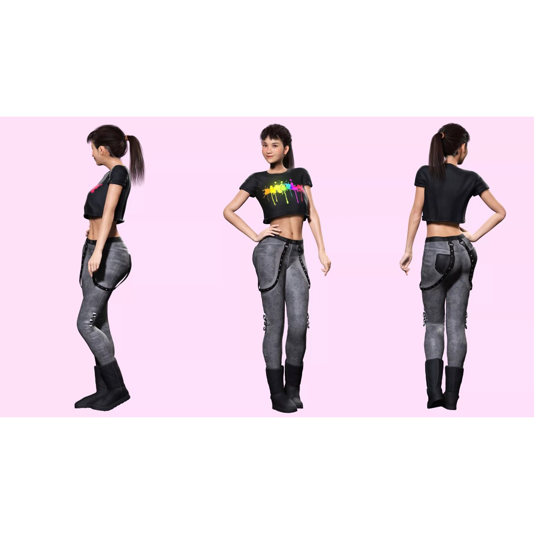 Realistic Young Japanese Woman 3D Model – Rigged Low-Poly Game Asset, FBX, Blender - View 3