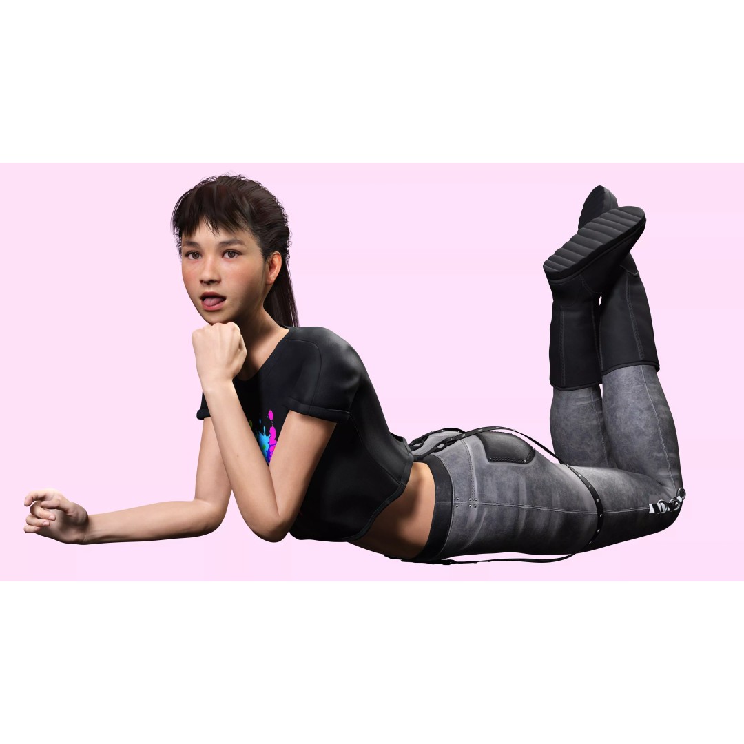 Realistic Young Japanese Woman 3D Model – Rigged Low-Poly Game Asset, FBX, Blender - View 7