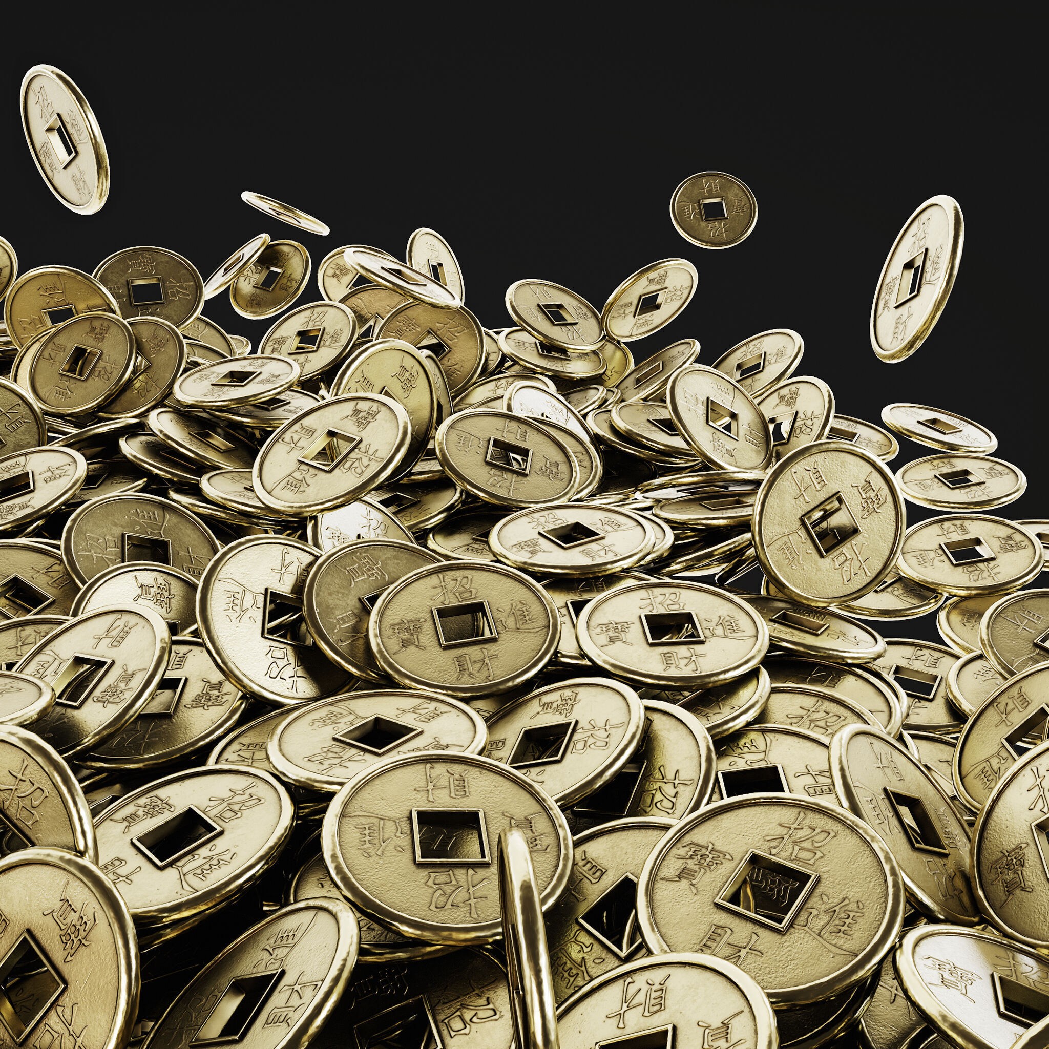 Old Chinese Coin - Low-Poly Game-Ready 3D Model - View 3