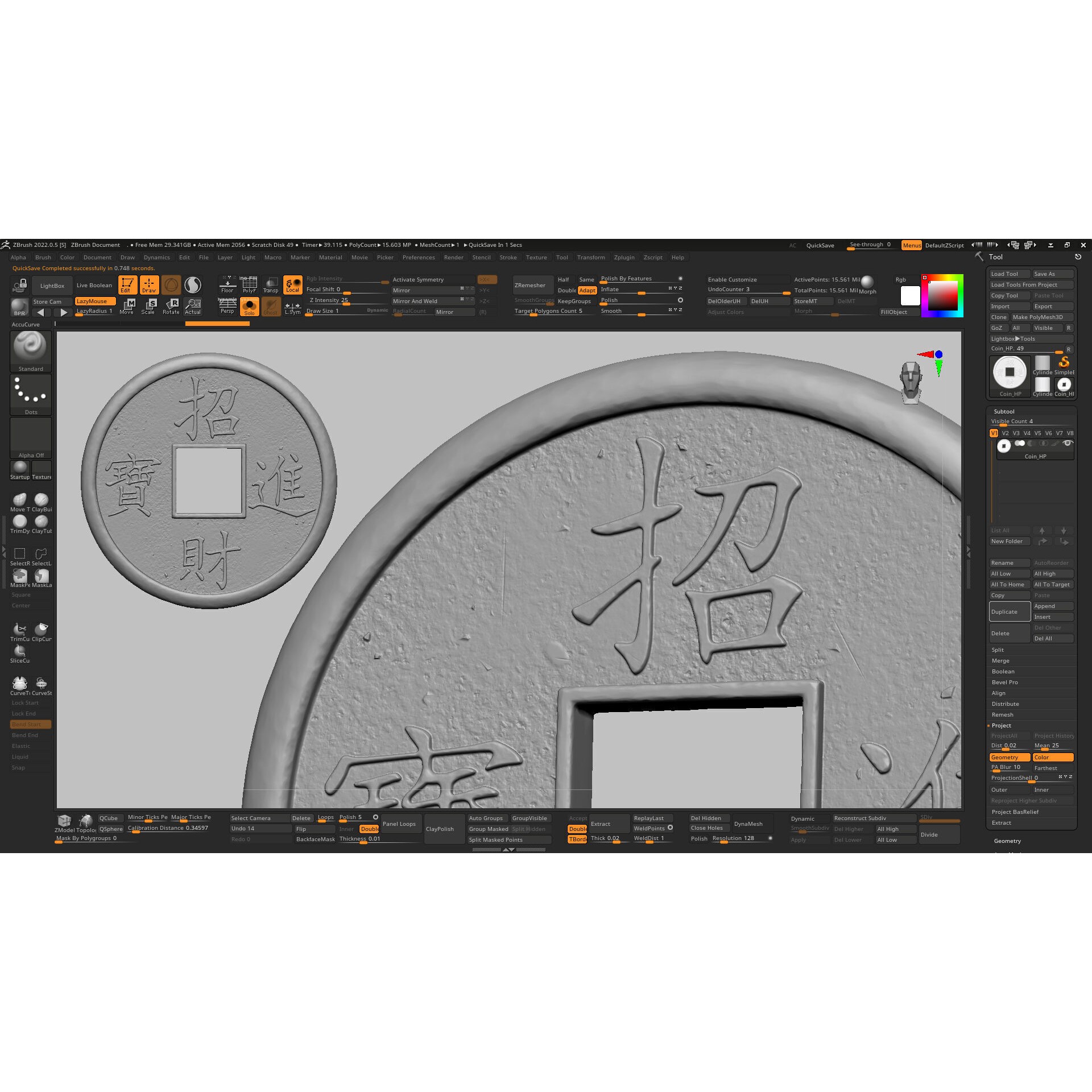 Old Chinese Coin - Low-Poly Game-Ready 3D Model - View 8