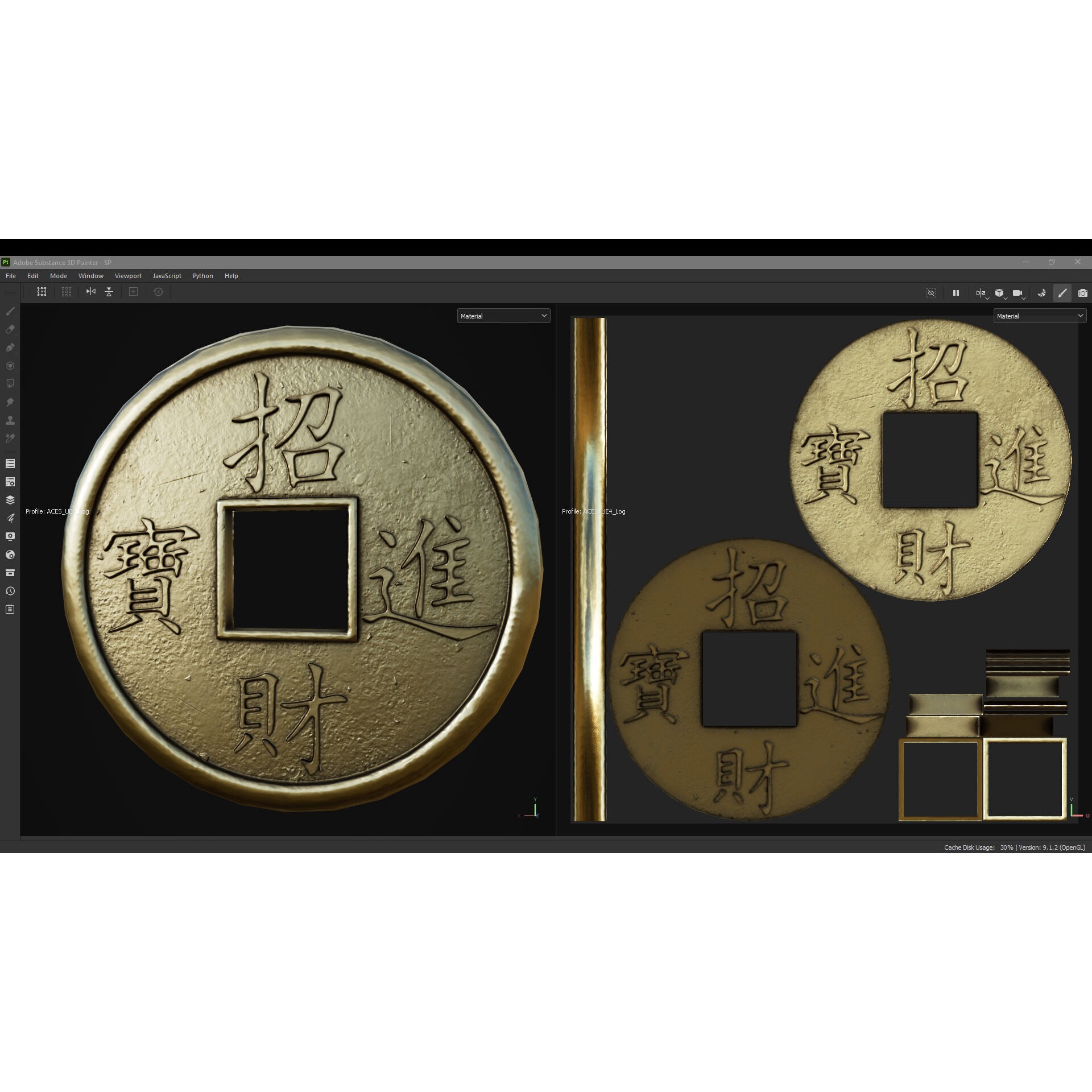 Old Chinese Coin - Low-Poly Game-Ready 3D Model - View 9