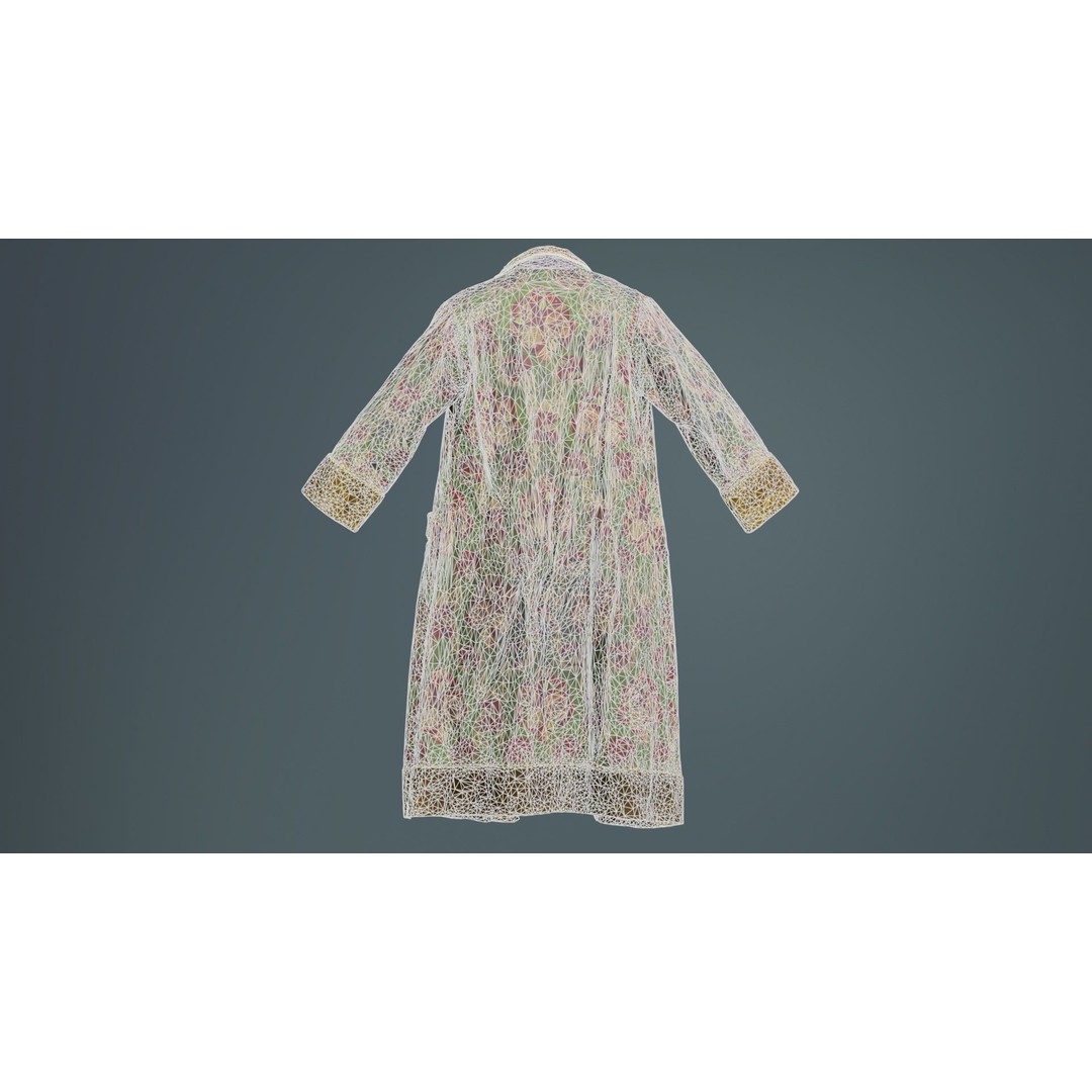 Historic Floral Robe 3D Model – Low Poly Game Asset, FBX, PBR - View 12