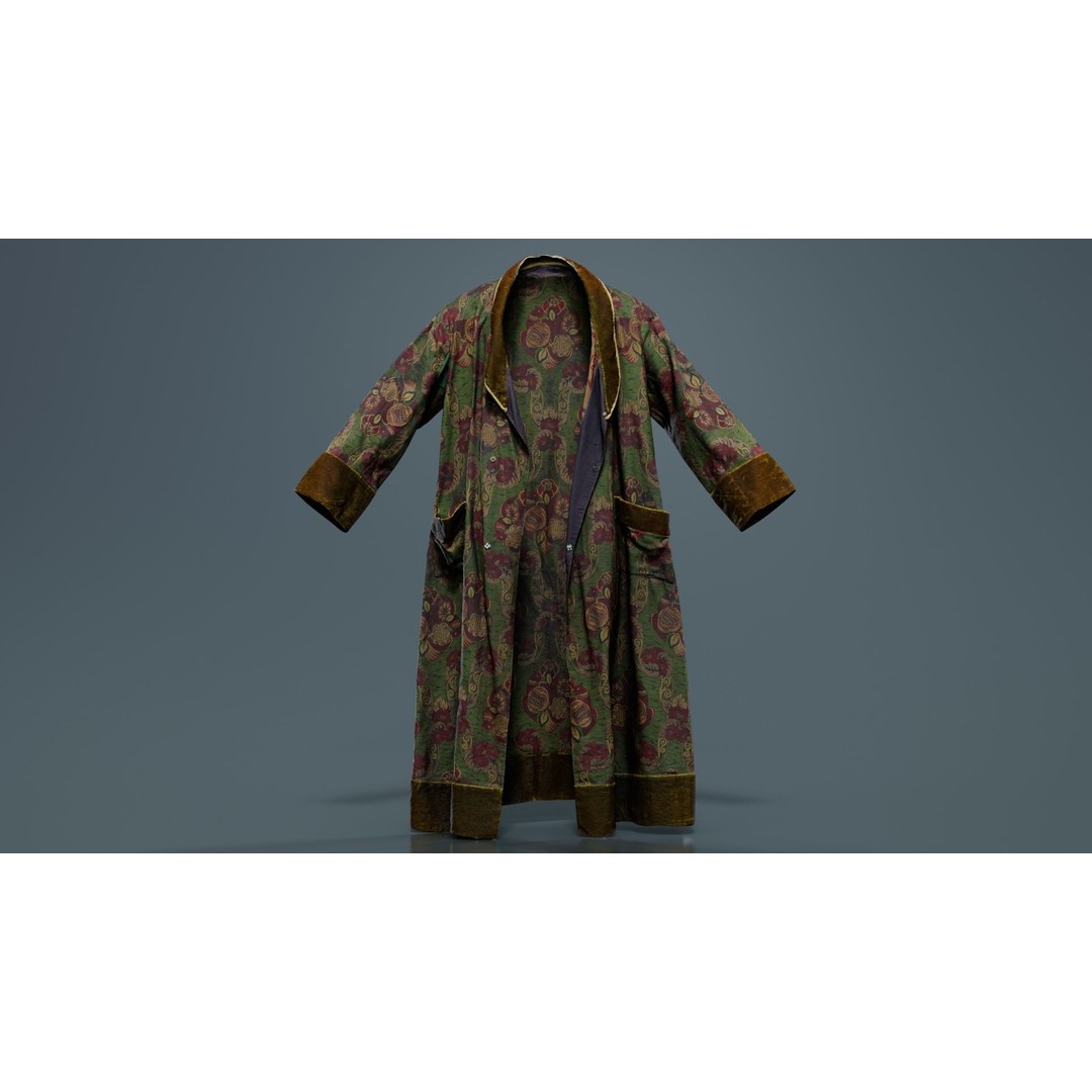 Historic Floral Robe 3D Model – Low Poly Game Asset, FBX, PBR - View 6
