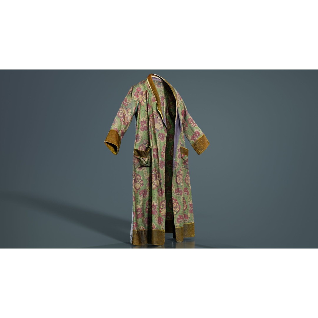 Historic Floral Robe 3D Model – Low Poly Game Asset, FBX, PBR - View 7
