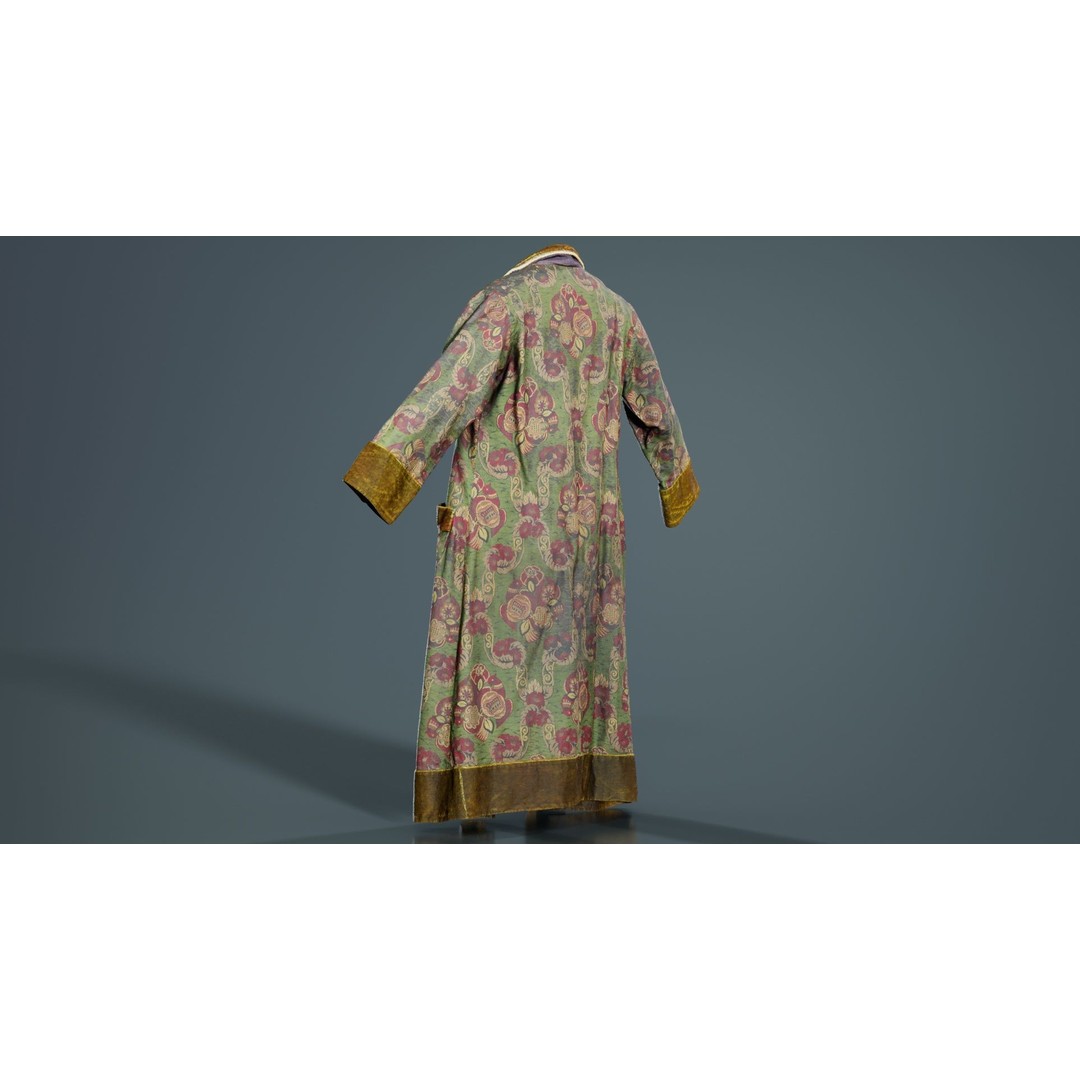 Historic Floral Robe 3D Model – Low Poly Game Asset, FBX, PBR - View 8