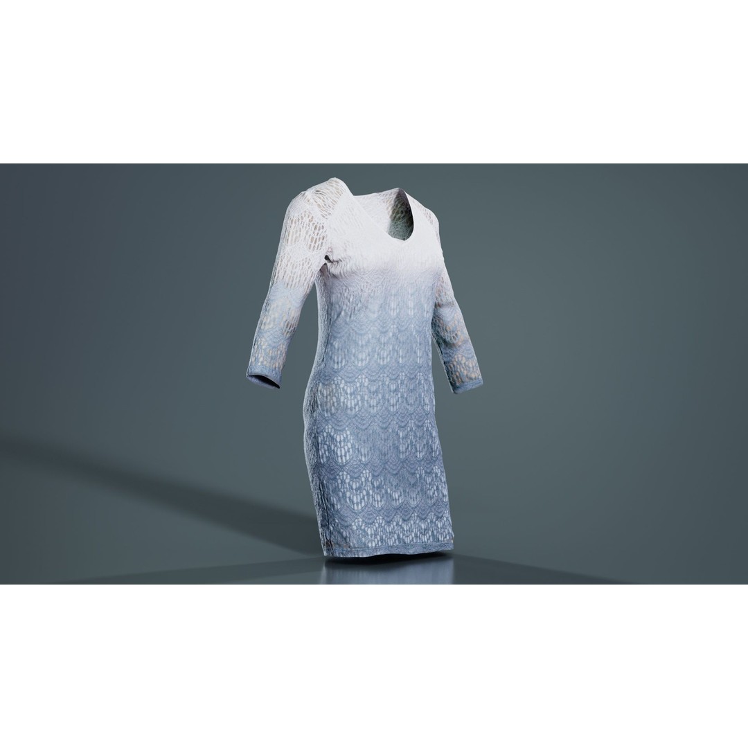 Gradient Pattern Knit Dress 3D Model – Low Poly Game Asset, FBX - View 10