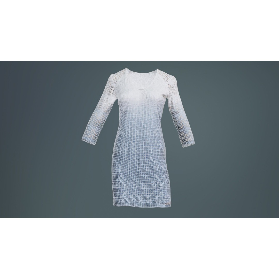 Gradient Pattern Knit Dress 3D Model – Low Poly Game Asset, FBX - View 11