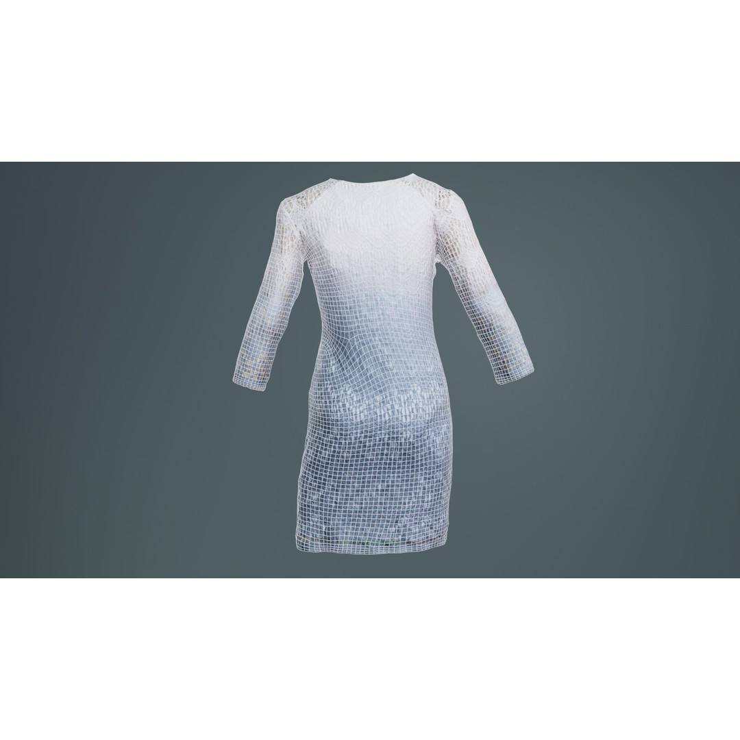Gradient Pattern Knit Dress 3D Model – Low Poly Game Asset, FBX - View 12