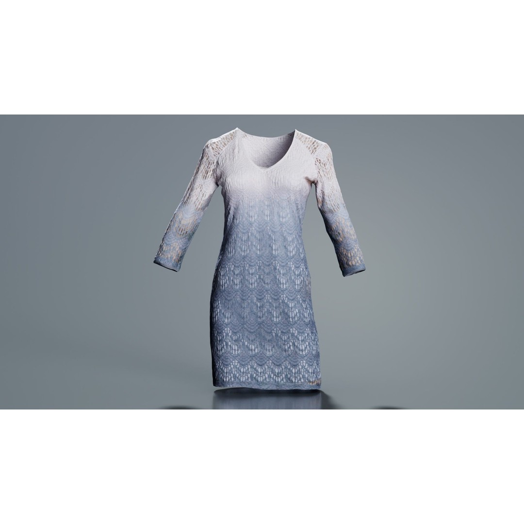 Gradient Pattern Knit Dress 3D Model – Low Poly Game Asset, FBX - View 7