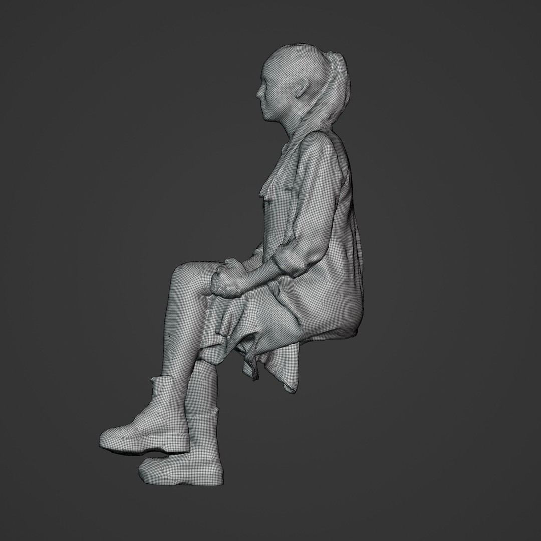 Casual Woman Sitting 3D Model – Low Poly Photogrammetry Scan, FBX, OBJ - View 13