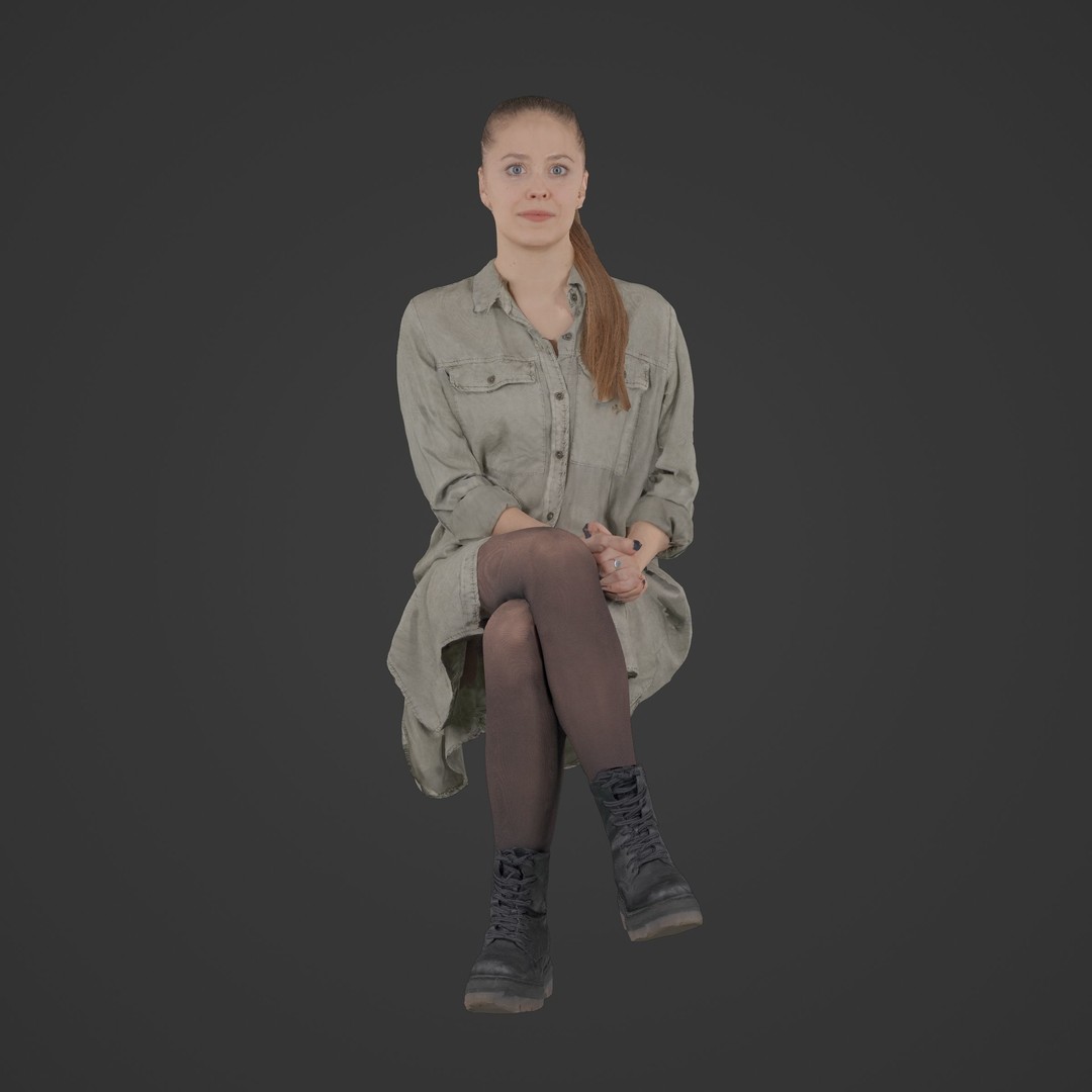 Casual Woman Sitting 3D Model – Low Poly Photogrammetry Scan, FBX, OBJ - View 3