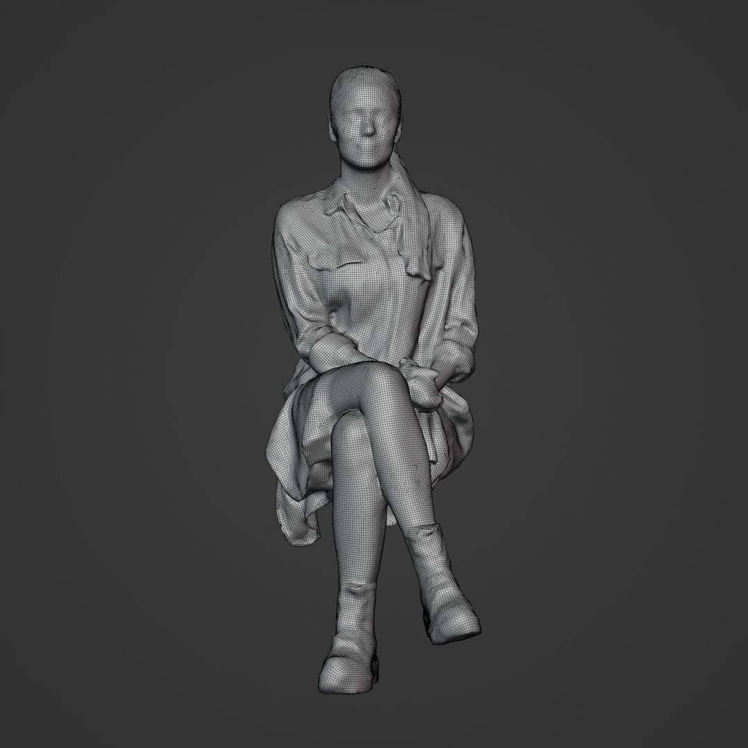 Casual Woman Sitting 3D Model – Low Poly Photogrammetry Scan, FBX, OBJ - View 5