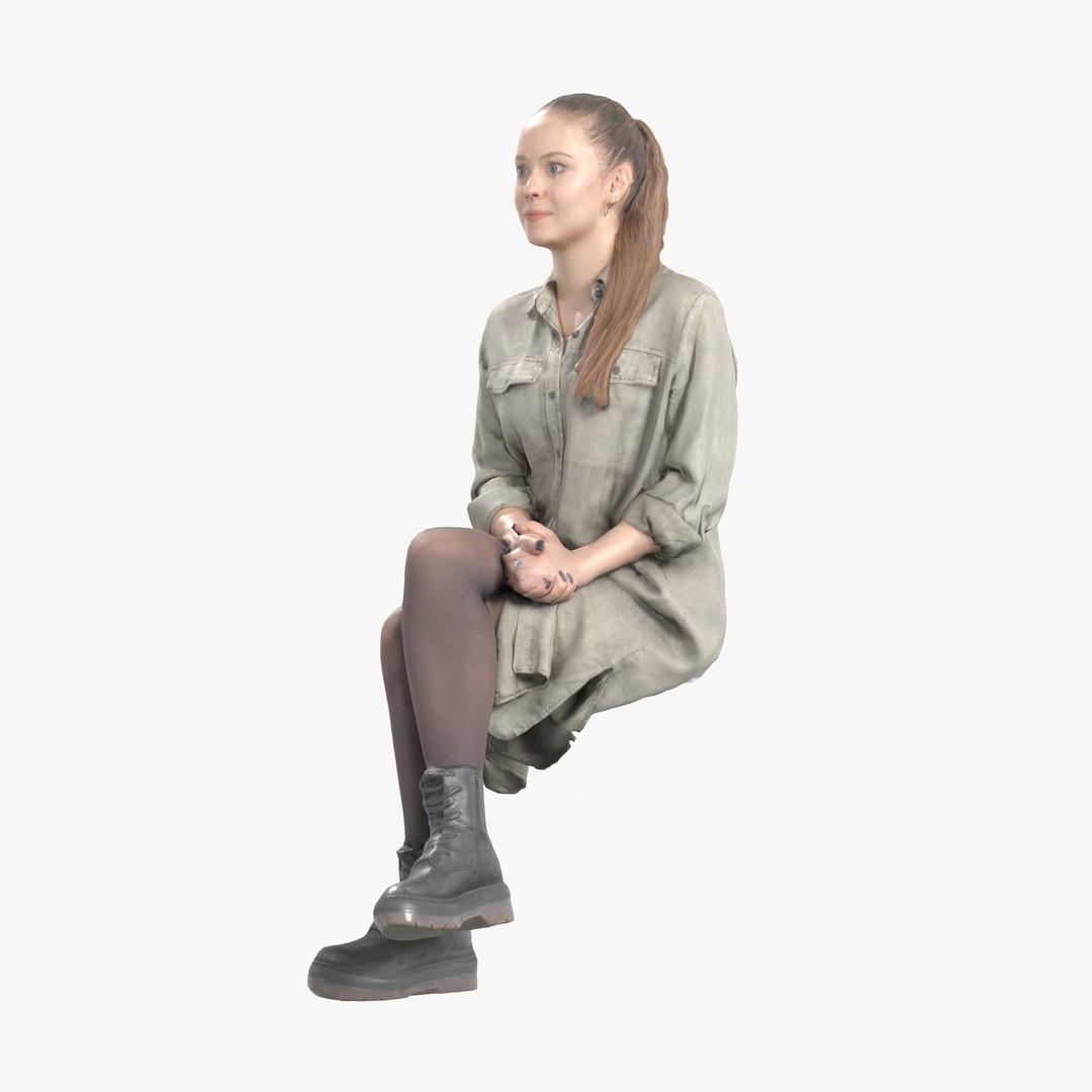 Casual Woman Sitting 3D Model – Low Poly Photogrammetry Scan, FBX, OBJ - View 6