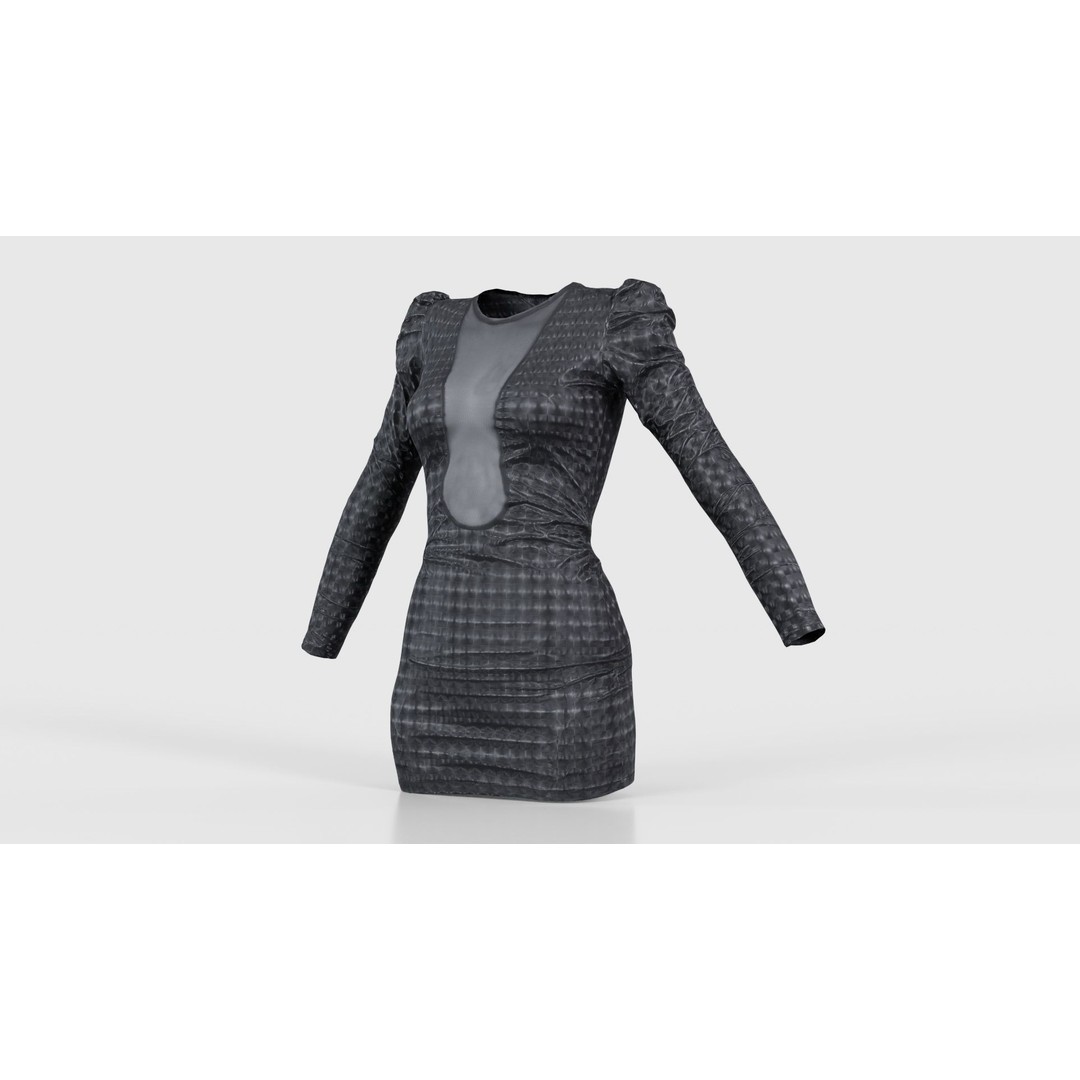 Holographic Dot Dress 3D Model – Low Poly Female Apparel, FBX, OBJ