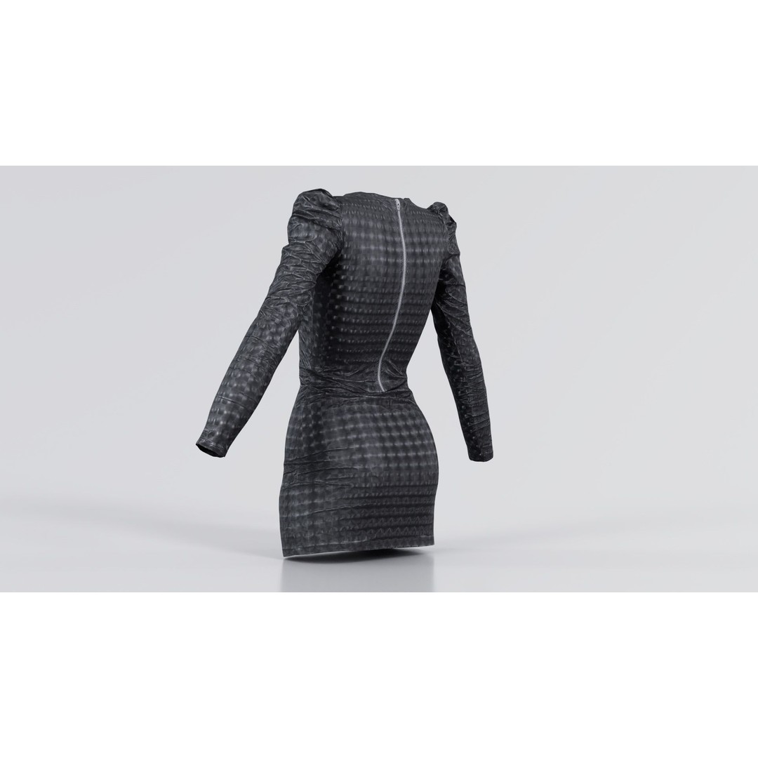 Holographic Dot Dress 3D Model – Low Poly Female Apparel, FBX, OBJ - View 10