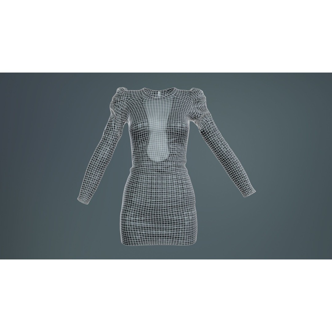Holographic Dot Dress 3D Model – Low Poly Female Apparel, FBX, OBJ - View 11