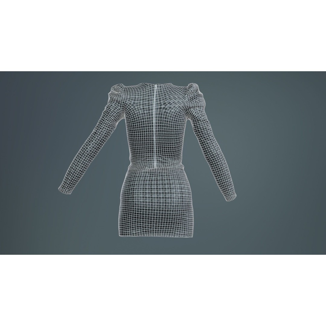 Holographic Dot Dress 3D Model – Low Poly Female Apparel, FBX, OBJ - View 12