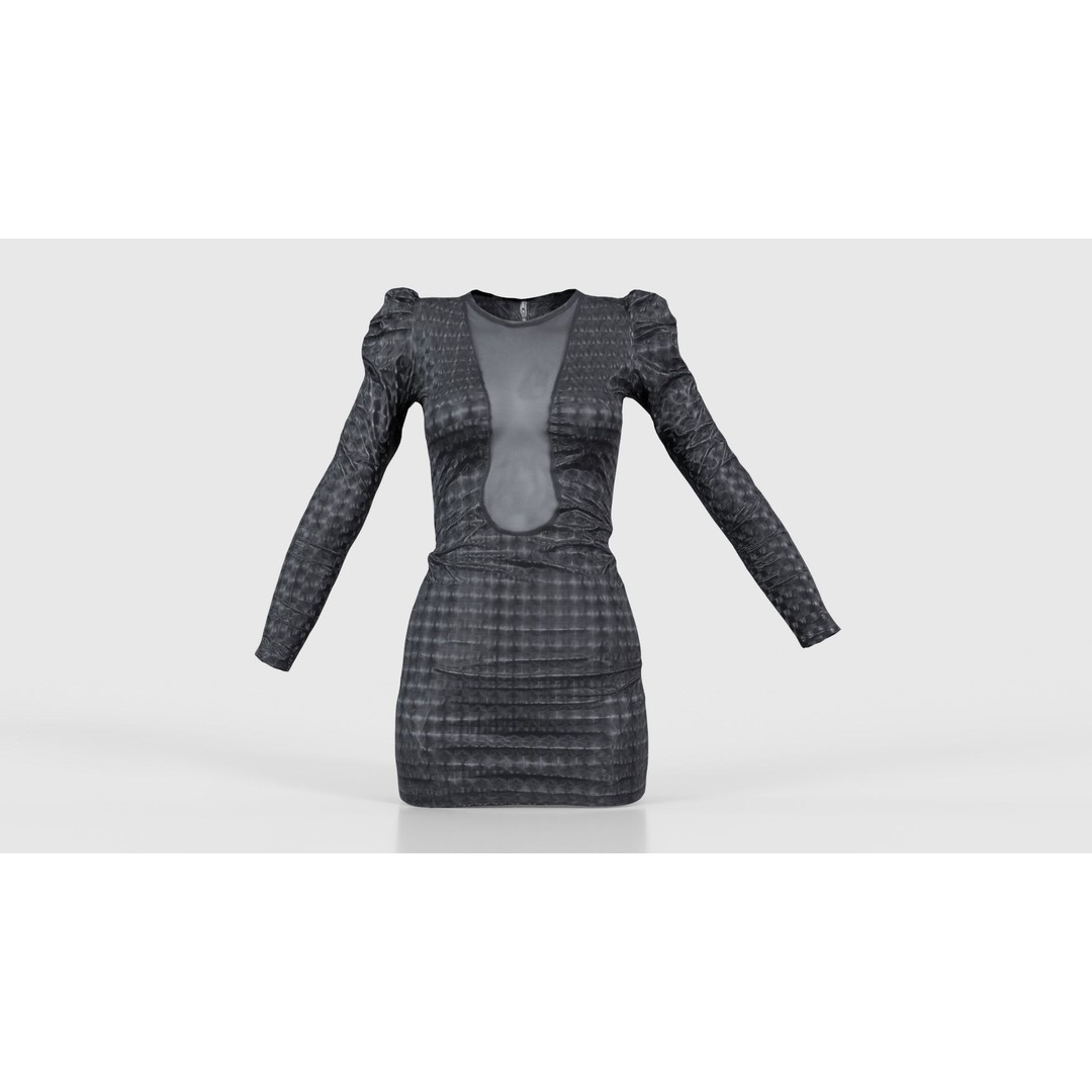 Holographic Dot Dress 3D Model – Low Poly Female Apparel, FBX, OBJ - View 17