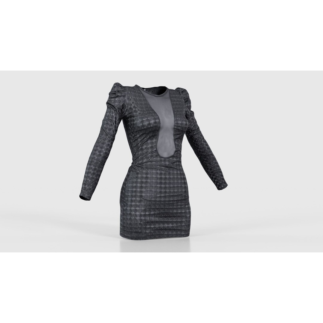 Holographic Dot Dress 3D Model – Low Poly Female Apparel, FBX, OBJ - View 18